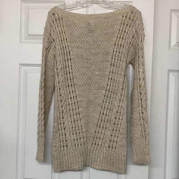 AEO Cable Knit Oatmeal Color Long Line Wool Alpaca Blend Chunky Sweater Sz S - Picture 4 of 4